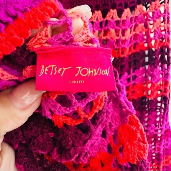 VTG Betsey Johnson Crochet Cover-Up Dress S Boho Y2K Festivalcore Rare Colorful - Picture 8 of 12